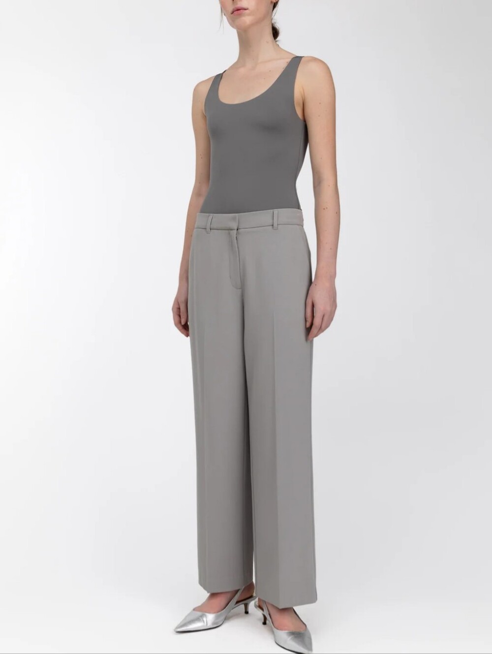 Oak + Fort Grey Sleeveless Scoop Neckline Bodysuit